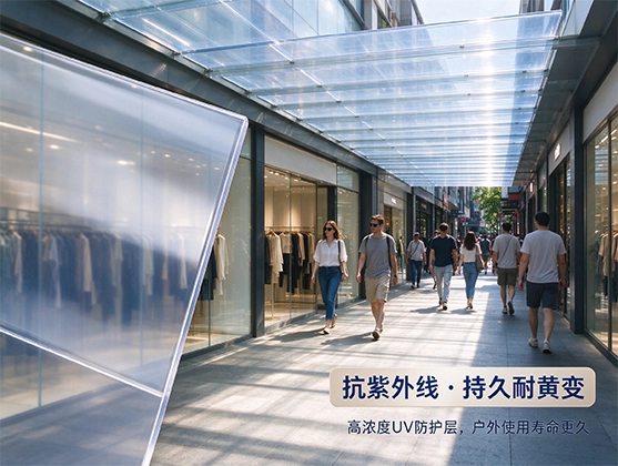 PC遮阳棚片材_高透光抗UV耐力板_户外防紫外线遮阳棚材料厂家