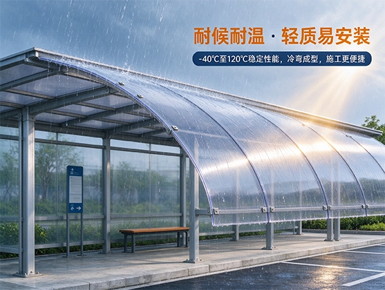 PC遮阳棚片材_高透光抗UV耐力板_户外防紫外线遮阳棚材料厂家