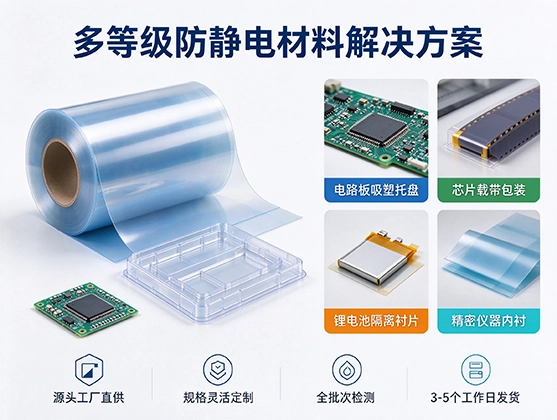 PET防静电片材_永久抗静电PET卷材_电子吸塑托盘专用防静电片材